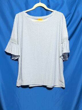 Ruby Rd. Large Light Blue Flutter Sleeve Textured Tee